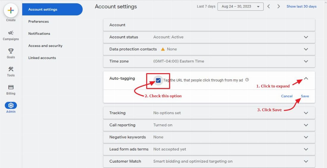 adwords enable auto tagging