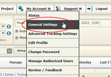 account menu general settings