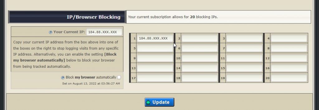 block tracker ignore own ip visits