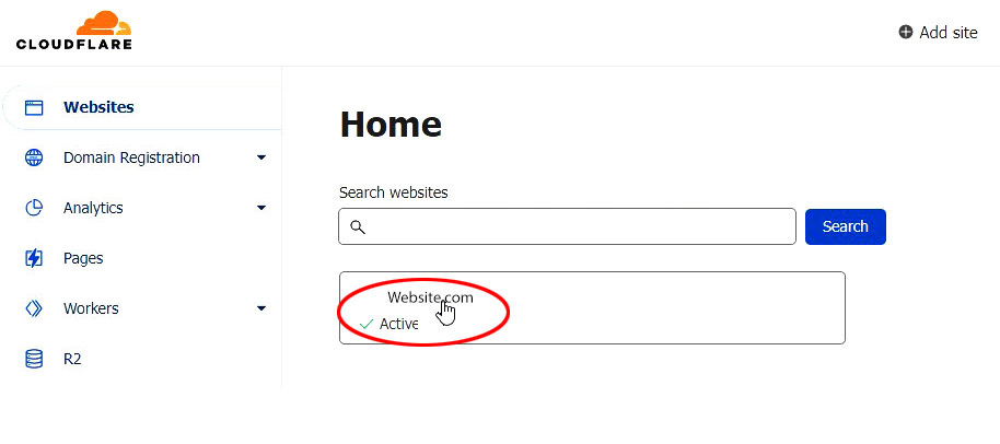 cloudflare-select-website-page