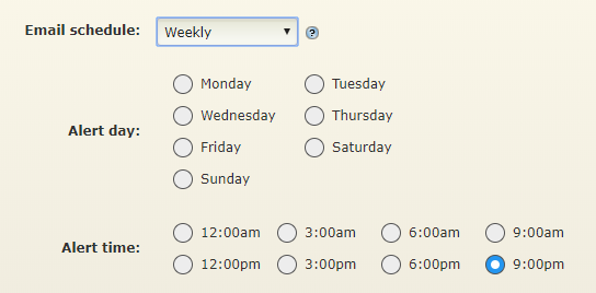 Weekly email alerts